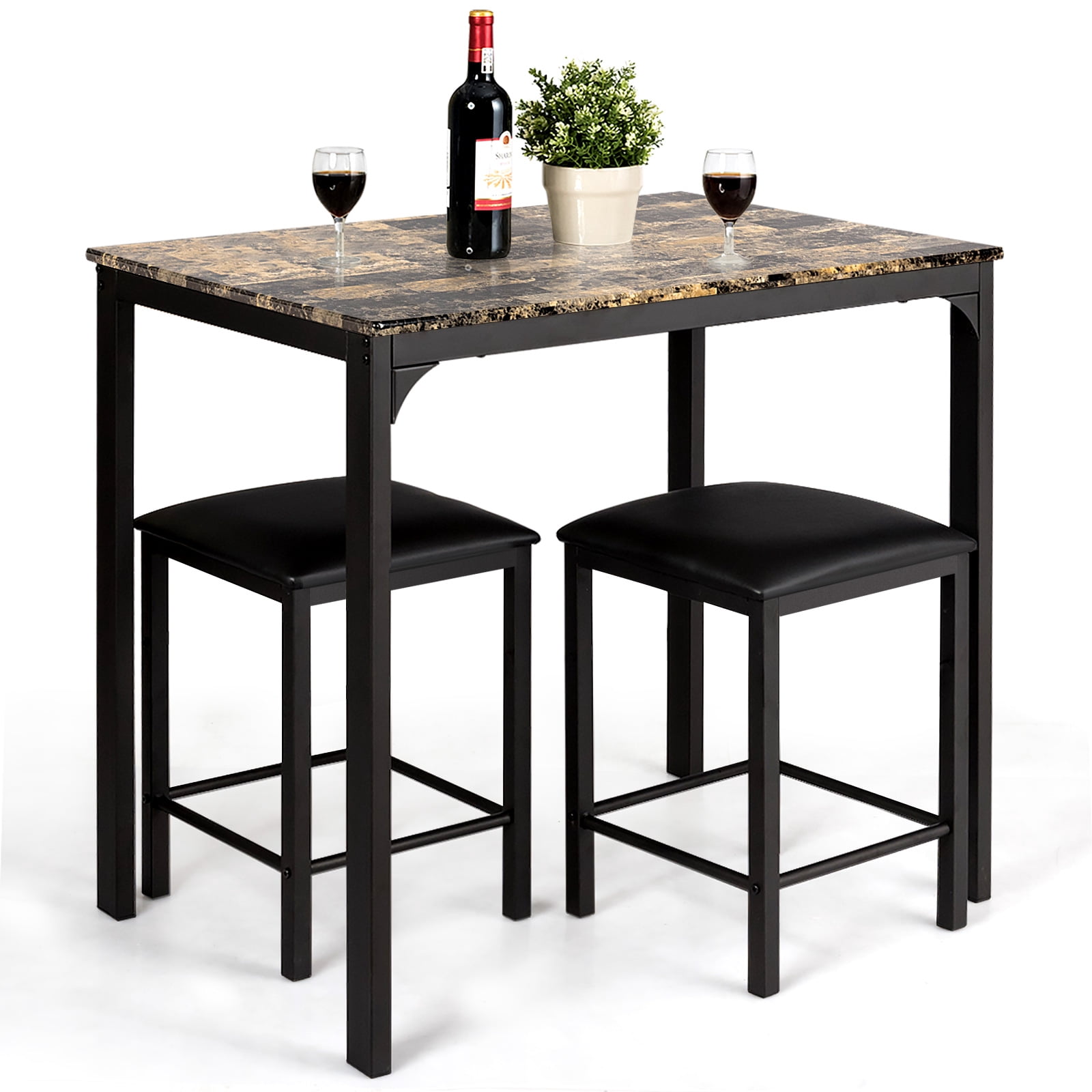 Patiojoy Set of 3 Counter Height Table 2 Bar Chairs for Dining Room Faux Marble