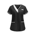 thumbnail image 3 of Craaazy Plus Size Women's Solid Color Nursing Scrub T-shirts with Contrast V-Neck and Multi Pockets for Medical Work Gift, 3 of 6