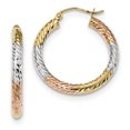 thumbnail image 1 of 14K Rhodium Plated Yellow Gold w/White and Rose Rhodium Polished & Diamond Cut Hoop Earrings, 1 of 2