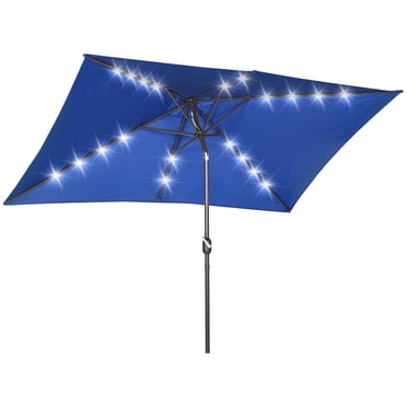 Outsunny 6.5x10ft Patio Umbrella with LEDs Crank (Dark Blue)
