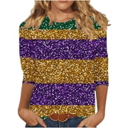 T-Shirts for Women, Casual Carnival Print Crew Neck 3/4 Sleeve Loose Top, Women's T-Shirt