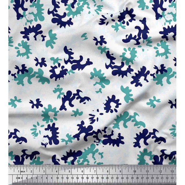 Soimoi Blue Poly Georgette Fabric Camouflage Texture Decor Fabric Printed Yard 52 Inch Wide