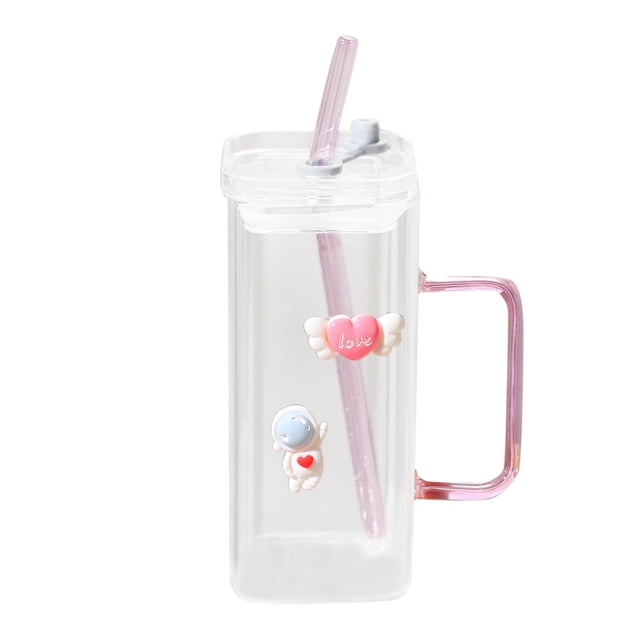 Heat Straw Glass Cup 400ML Cold Drink Cup Juice Cup With Lid Milk Cup Glass Texture Suitable For Beverage Use Coffee Cup Extra Large Tumbler Set Pitcher And Glasses Set Glasses Kitchen Colors Cup Set