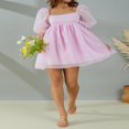 thumbnail image 3 of Women Summer Puffy Tulle Princess Dress Solid Square Neck Bubble Sleeve Short Dress Ruffle Mesh Party Mini Dress Plus Size, 3 of 7