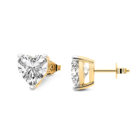 8 Carat Lab Grown Diamond Earrings | IGI Certified Heart Shape Solitaire Lab Diamond Stud Earrings 3 Prong | F-G Color, VS1-VS2 Clarity | 14K Yellow Gold | Friendly Diamonds Earrings