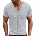 thumbnail image 2 of Txeol Button Down Linen Shirts for Men Casual Short Sleeve V Neck Tops 2025 Summer Solid Color Lightweight Muscle Tees,Gray,M, 2 of 9