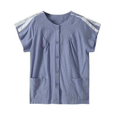 JGGSPWM Women's Post Shoulder Surgery Adaptive Tearaway Snap Shirt with Port Access and Pants Set Chemo Clothing Blue 2XL