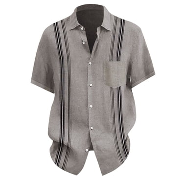 Ketyyh-chn99 Chemises en Lin pour Hommes Vêtements d'Automne Chemises à Fleurs pour Hommes à Boutons Chemises Tropicales de Vacances à la Plage Gris,2TG