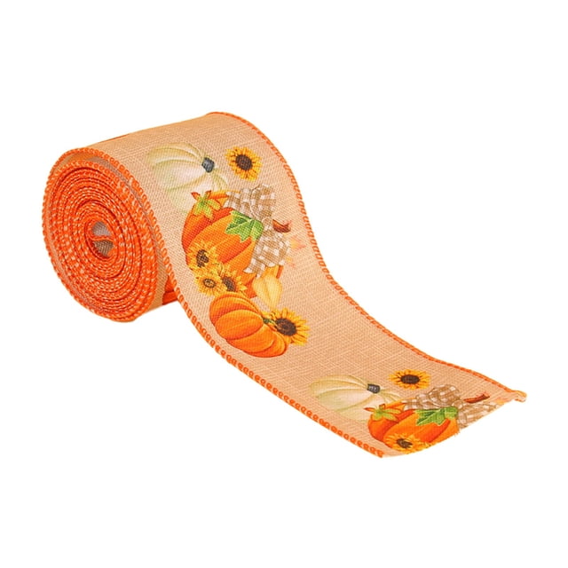 Binwennn Fall Autumn Wired Edge Ribbon Thanksgiving Wired Ribbon Pumpkin Maple Leaf Truck Wired Ribbon Wrapping Crafts Ribbon For Autumn Decorations Event Wristbands Custom Event Dress Event Chairs
