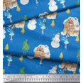 thumbnail image 2 of Soimoi Blue Rayon Crepe Fabric Snowman,House & Tree Christmas Print Fabric by Yard 46 Inch Wide, 2 of 3