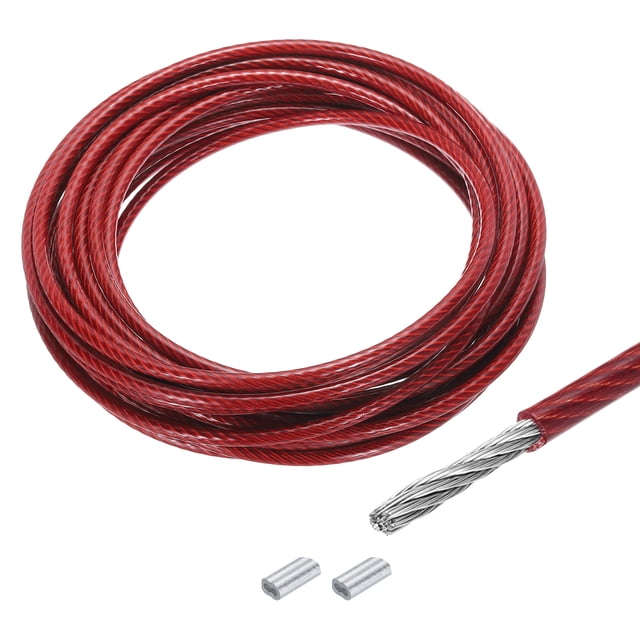 Unique Bargains 33Ft(10M) Wire Rope 304 Stainless Steel Cable 1/4" (6 mm) Vinyl Coated with 2pcs Screw Chuck Red
