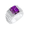 thumbnail image 2 of RYLOS Men's Rings 14K White Gold Designer Style 10X8MM Emerald Cut Shape Gemstone & Diamonds Amethyst February Birthstone Rings For Men Size 9, 2 of 6