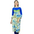 thumbnail image 3 of Phagun Kurti Bleu en Coton pour Femme, Robe Kurta Florale, Tunique Bleue à Manches 3/4-10, 3 of 8