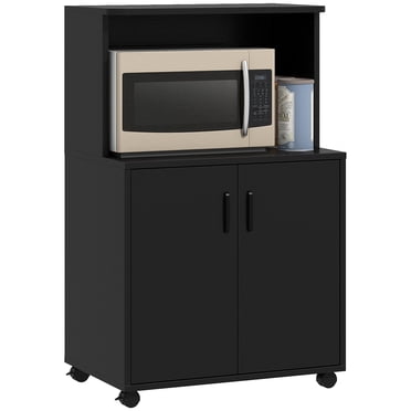HOMCOM Microwave Cart on Wheels Utility Trolley Storage Sideboard, Black