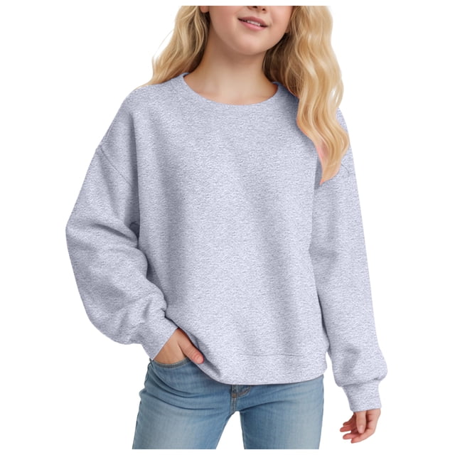 WUANDIXFA Chandails à Manches Longues d'Automne pour Filles Chandail à Enfiler à Manches Longues pour Filles Confortable Doux à la Mode et Décontracté Chandail à Col Rond à Manches Longues pour Filles Gris Pâle, 14-15 Ans