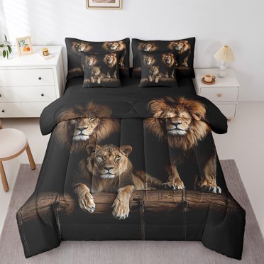YST Lion 7-Piece Twin Comforter Set, African Safari Animals