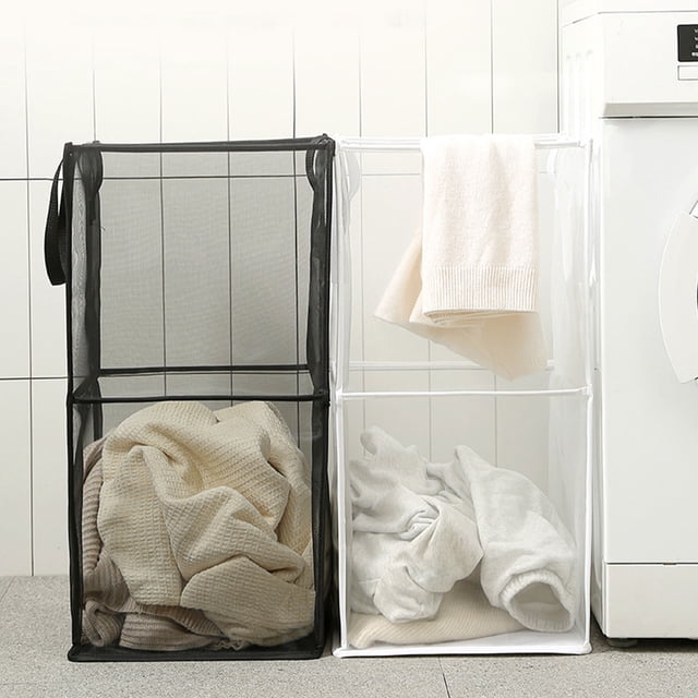 Portable Mesh Laundry Basket with Handles - Foldable Hamper for Dirty Clothes Storage and Home Organization