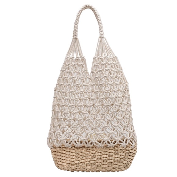 Summer Beach Shoulder Bags Hollow-out Ladies Woven Tote Bag for Travel (Khaki)