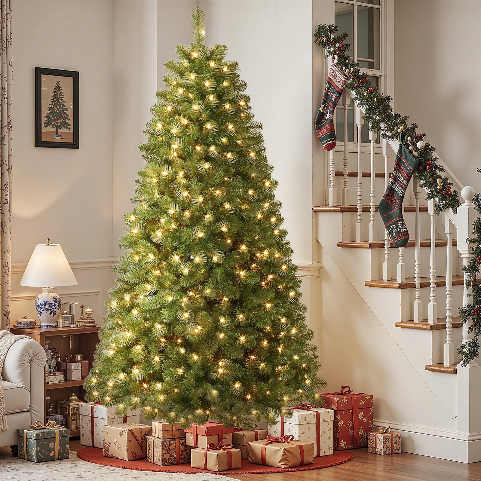 Lolsea 7 5ft Pre Lit Premium Artificial Hinged Christmas Tree W Warm lolsea-7-5ft-pre-lit-premium-artificial-hinged-christmas-tree-w-warm