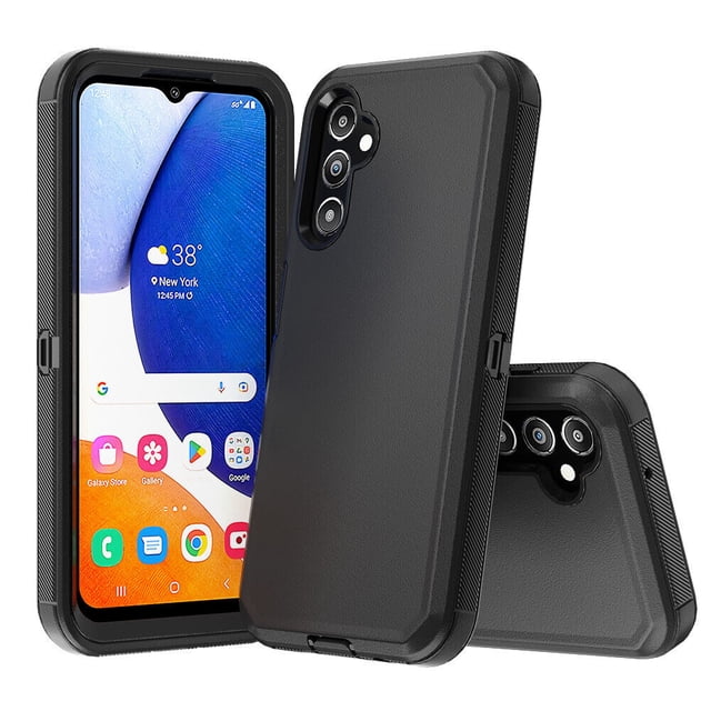 Samsung Galaxy A14 5G Étui Rigide Defender, Étui de Téléphone Robuste avec protection Antichoc à Triple Couche, Coins Renforcés, Bords Surélevés et Découpes Précises pour Boutons et ports. Comprend une Prise Anti-Poussière pour le port de Chargement et une construction 3-en-1 Armure durable pour protection contre les Chutes, les Égratignures et la Poussière. Présenté dans une Finition Noir Mat.
