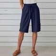 thumbnail image 2 of Womens Half Shorts Pants Summer Elastic Waist Buttons Casual Linen Pockets Pants, 2 of 8