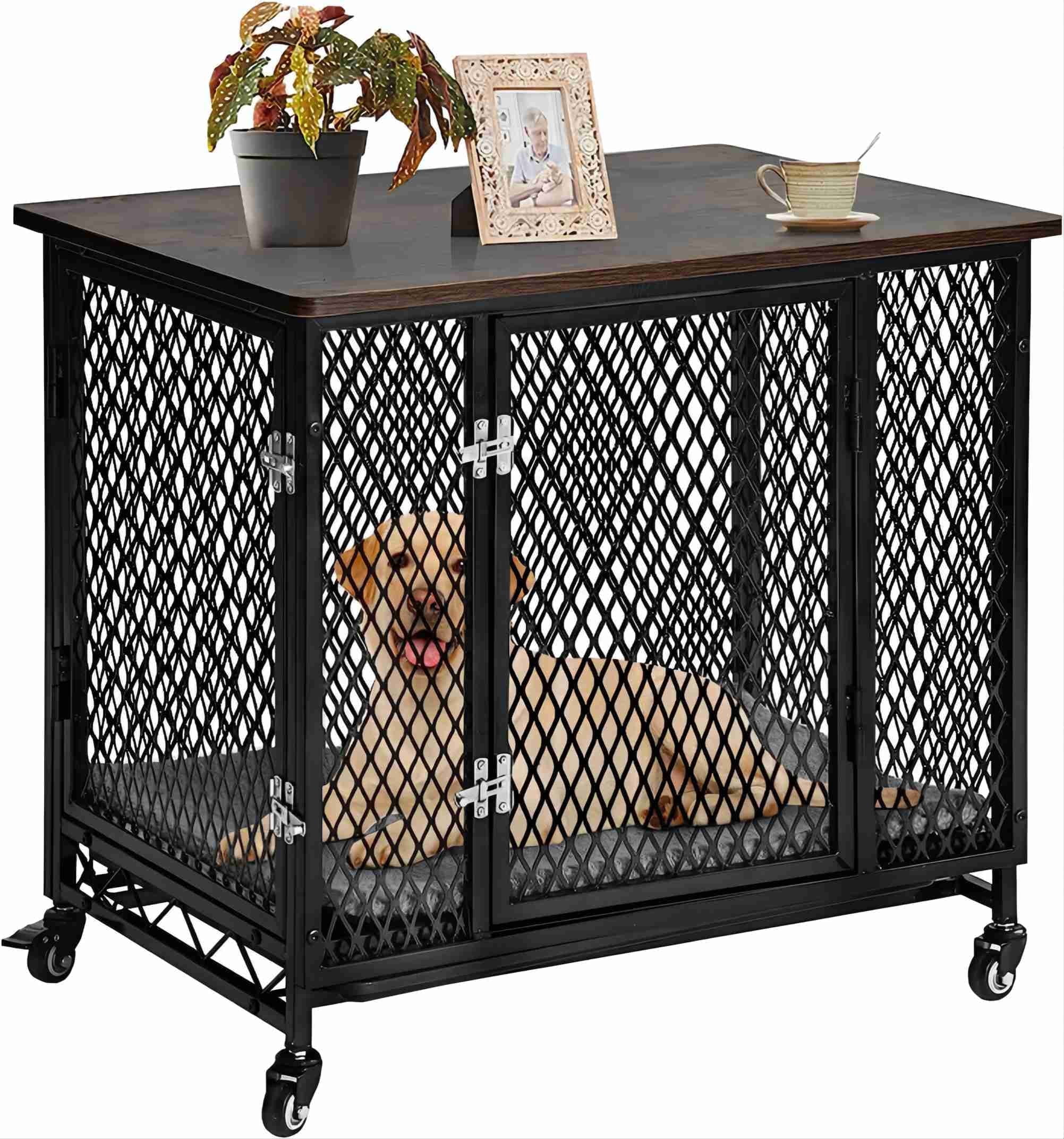 AIVITUVIN Dogs Dog Crate Furniture Wooden Dog House with Cushion, Tray for Small Medium Large