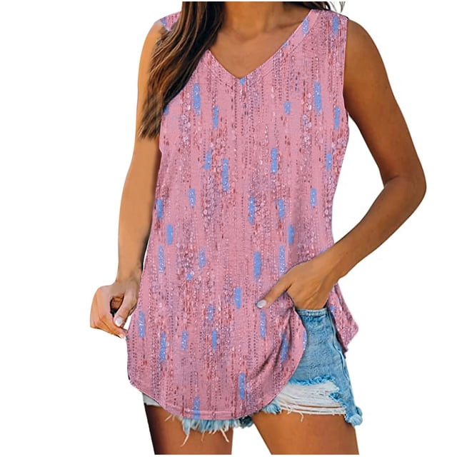 Birdeem Womens Print Tank Tops V-Neck Basic Casual Flowy Summer Sleeveless T-Shirt