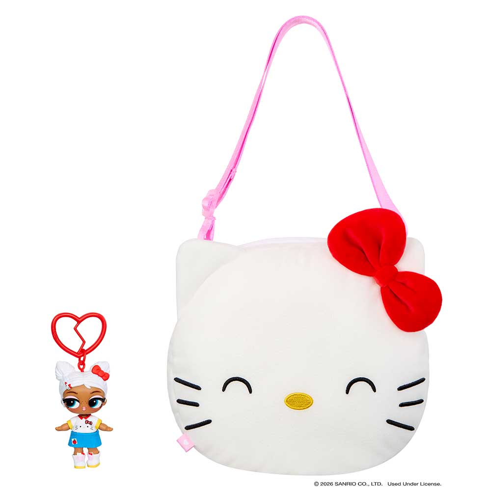 GRANDE peluche réversible LOL Surprise Loves Hello Kitty and Friends – Grande peluche avec poupée Tout-petit assortie, réversible, jeu portatif et 7 surprises au total – Collectionnez les 3 !