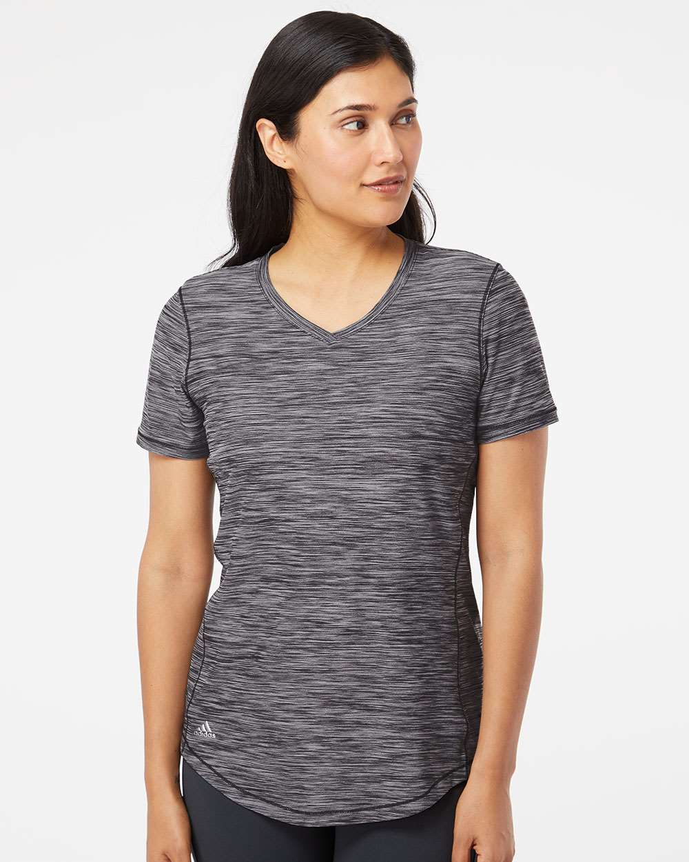 T-Shirt Technique à Col en V pour Femmes, G, Noir Mélangé