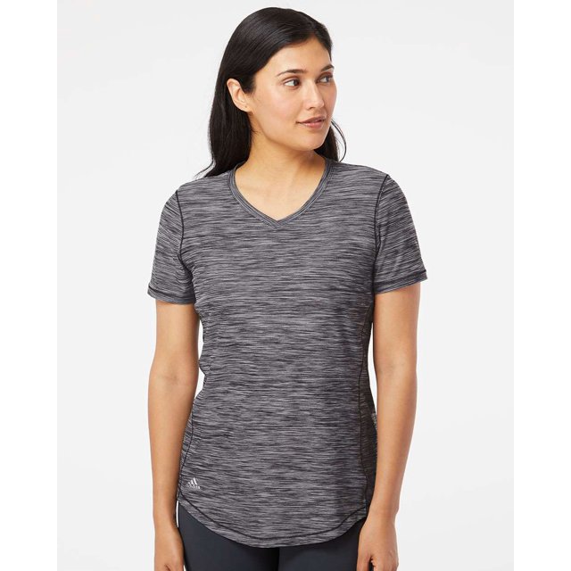 T-Shirt Technique à Col en V pour Femmes, G, Noir Mélangé