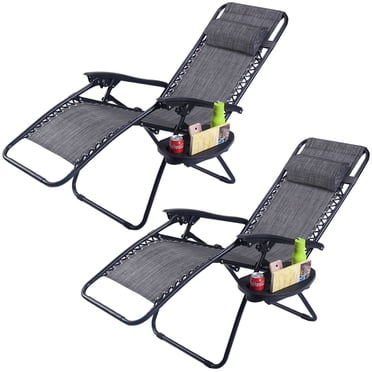 Costway Lot de 2 Chaises Longues Inclinables Pliantes à Gravité Zéro pour Plage et Terrasse avec Plateau Utilitaire