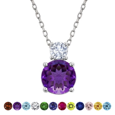 JeenMata Pendentif Collier Pendule en Zircone Cubique Taille Ronde de 3,75 Carats Pierre de Naissance de Février en Placage Or Blanc pour Femmes