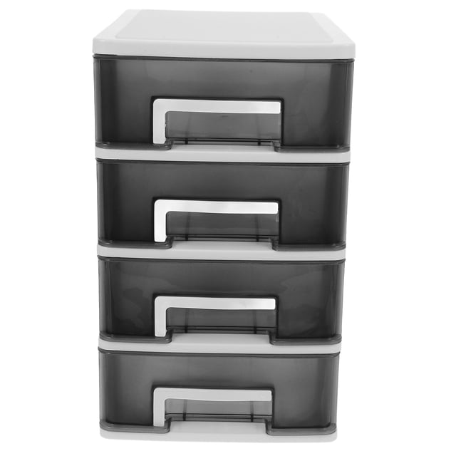 Miangastore Household Four-layer Storage Cabinet Plastic Drawer Closet Portable Multifunction Dustproof Storage Rack Organizer Furniture (White Frame and Transparent Black)
