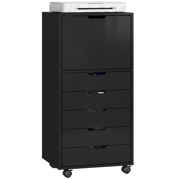 HOMCOM 5 Drawer Vertical File Cabinet with Lockable Wheels, Black