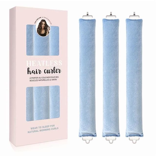 Soft Satin Heatless Hair Curler for Women - Overnight No - Heat Styling Rods, Sleep - In Curls for All Hair Types(3PCS, Blue)