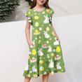 thumbnail image 4 of Robe de Pâques pour Filles, Robe d'Été Imprimée à Manches Courtes avec Poche à Volants et Col Rond, Jupe à Volants et Détail d'Épaule pour Enfants de 6 à 15 Ans, 4 of 5