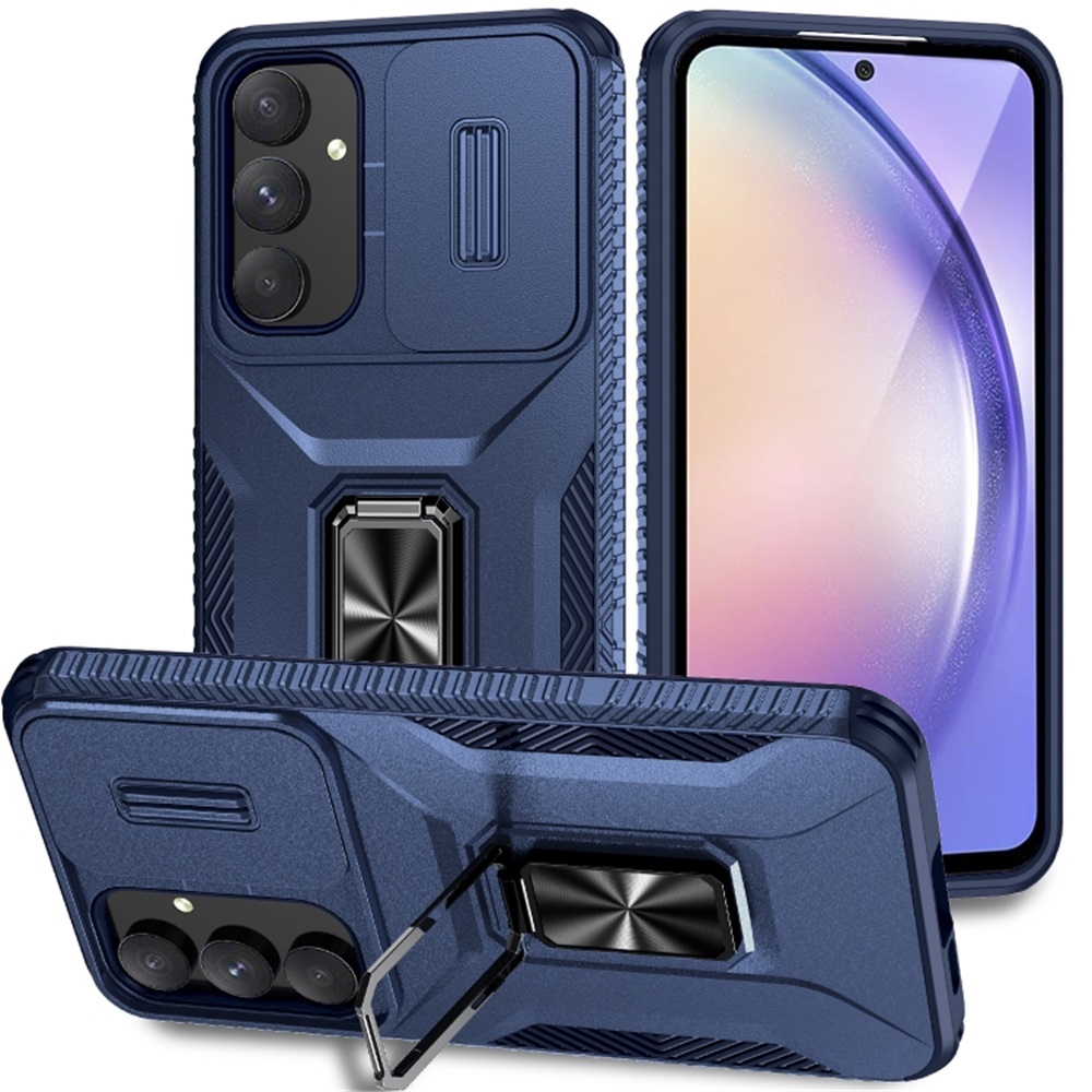 For Samsung Galaxy A55 5G Slim Fit Shockproof Hybrid with Slide Camera Cover & Rotated Ring Kickstand, [Military-Grade] Phone Case For Samsung Galaxy A55 5G 6.6",Blue,For Galaxy A55 5G