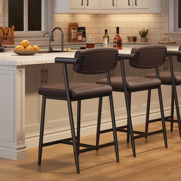 TROPOW Tabourets de Bar de 26 Pouces Hauteur Comptoir, Ensemble de 2, Tabourets Modernes pour Îlot de Cuisine avec Accoudoirs et Dossier, Siège Grand Rembourré avec Repose-Pieds, Cadre en Métal, Assemblage Facile