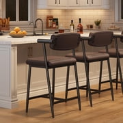 TROPOW 26" Counter Height Bar Stools Set of 2, Modern Kitchen Island Stools with Arms & Back, Upholstered Wide Seat with Footrest, Metal Frame, Easy Assembly