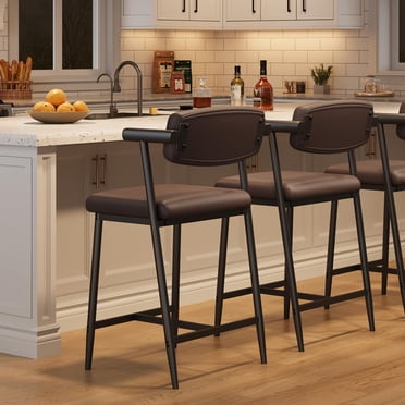 TROPOW Tabourets de Bar de 26 Pouces Hauteur Comptoir, Ensemble de 2, Tabourets Modernes pour Îlot de Cuisine avec Accoudoirs et Dossier, Siège Grand Rembourré avec Repose-Pieds, Cadre en Métal, Assemblage Facile
