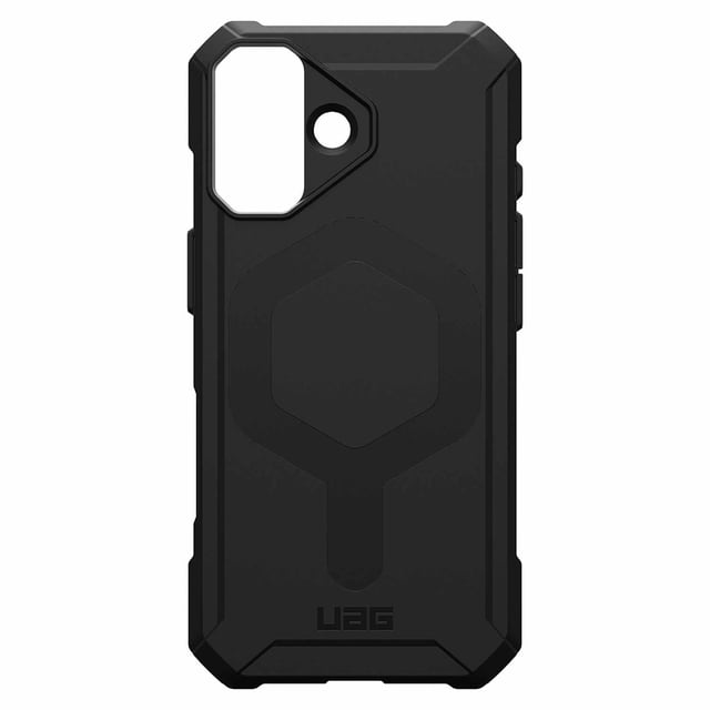 UAG Essential Armor MagSafe Étui Robuste Noir pour iPhone 17 avec un design Noir Ultra Mince, Léger Co-Moulé avec protection des Coins Améliorée, Cadre d'Appareil Photo Surélevé, Motif Hexagonal Intérieur pour absorption des Chocs, Boutons Tactiles Surdimensionnés et Compatibilité MagSafe Intégrée pour la Recharge Sans Fil.