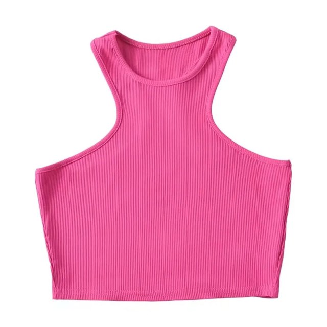 AherBiu Workout Tops for Women Racerback Sleeveless Cropped Ribbed Tank Top Crewneck Slim Yoga Cami Shirt