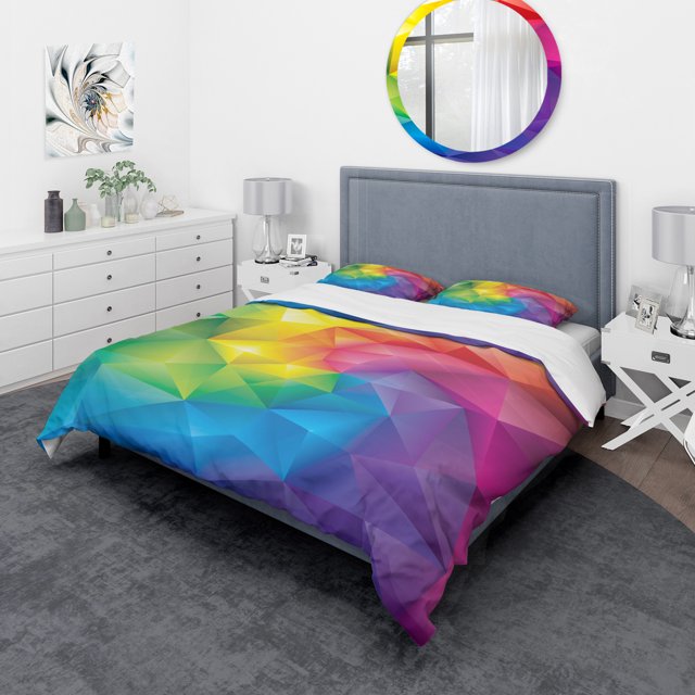 Designart Ensemble de Literie Moderne et Contemporain 'Rainbow 3D Triangle Geometry' - Housse de Couette et Impostes