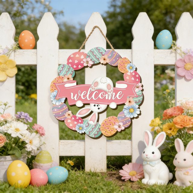 Dvkptbk Easter Party Wood Door Sign Rabbits Egg Hanging Decoration Home Room Wood Plaques easter decorations