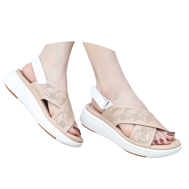 IUJSOY Sandales de Marche pour Femmes à Découpes, à Brides Croisées, Compensées, Slingback, Chaussures de Plage et de Robe