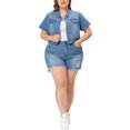thumbnail image 2 of Agnes Orinda Women's Plus Size Denim Jacket Short Sleeves Button Down Cropped Jean Jackets 2X Light Blue, 2 of 7