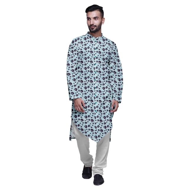 Atasi Kurta Décontracté Boutonné en Rayonne Imprimée de Designer avec Pyjama pour Hommes