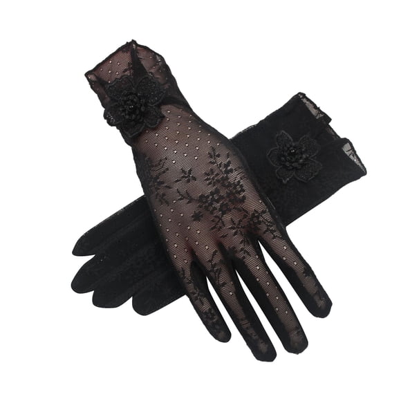 GDREDA Elegant Women's Lace Pattern Sunscreen Gloves with Ice Silk Fabric for Breathable Comfort and - Grip in Daily Use Black,One Size