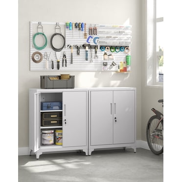 SONGMICS Armoire de Garage, Armoire de Rangement en Métal avec Portes et Tablettes, Armoire de Bureau pour Bureau à Domicile, Classeur Verrouillable, Polyvalente, pour Bureau d'Étude, Salon, Gris Mat