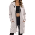 thumbnail image 1 of Chandail à Capuchon à Fermeture à Glissière pour Femmes, Automne, Uni, Longueur Prolongée, Chandail à Capuchon à Fermeture à Glissière avec Poche, Léger, Coupe Décontractée, Veste à Capuche, Chandails pour Femmes, Beige, G, 1 of 4